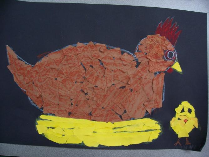 Torn Paper Collage hen and chick