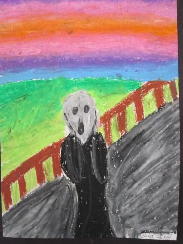 "The Scream"-inspired Halloween art, 8th grade