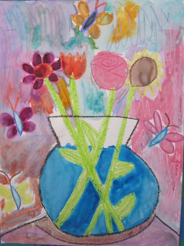 Spring Bouquet Mixed Media Still Life, 2nd grade 