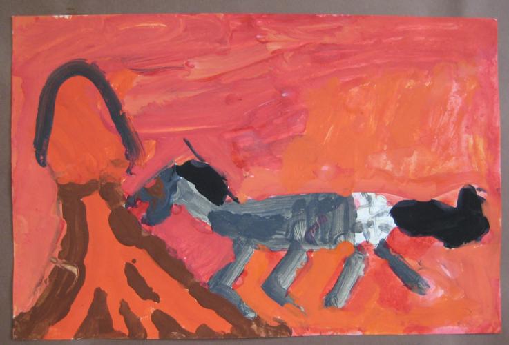 Warm-hued animal painting, 1st grade