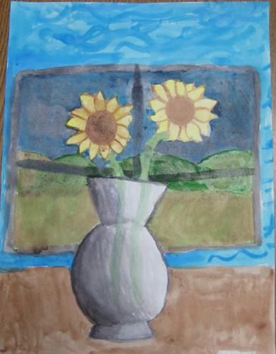 Watercolor Sunflower Still Life, upper grades