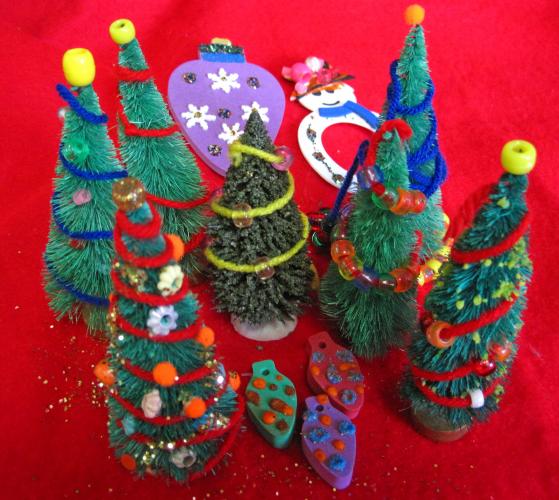 Art Club miniature Christmas Trees and decorations.
