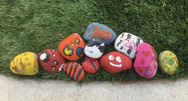 Rock Art,  as a "Public Art" project, painted rocks can be displayed in an outdoor setting.