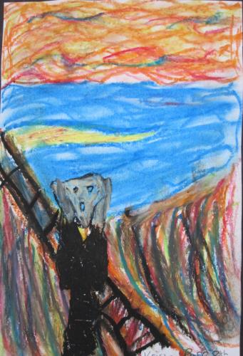 "The Scream"-inspired Halloween art, 8th grade