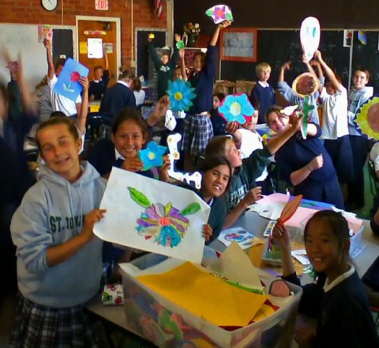 Making flowers for Grandparents Day