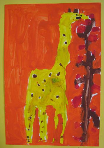 Warm-hued animal painting, 1st grade