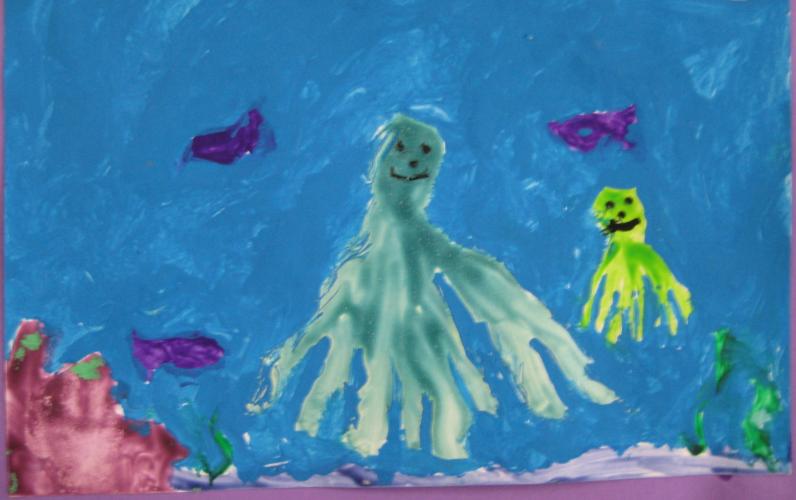 Cool-hued animal painting, 2nd grade