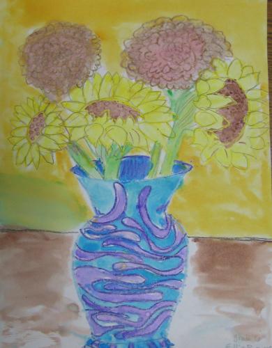 Watercolor Sunflower Still Life, upper grades
