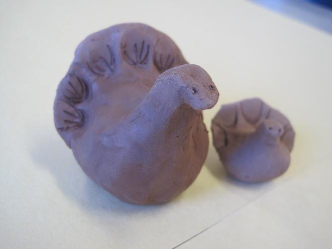 Clay turkey sculptures